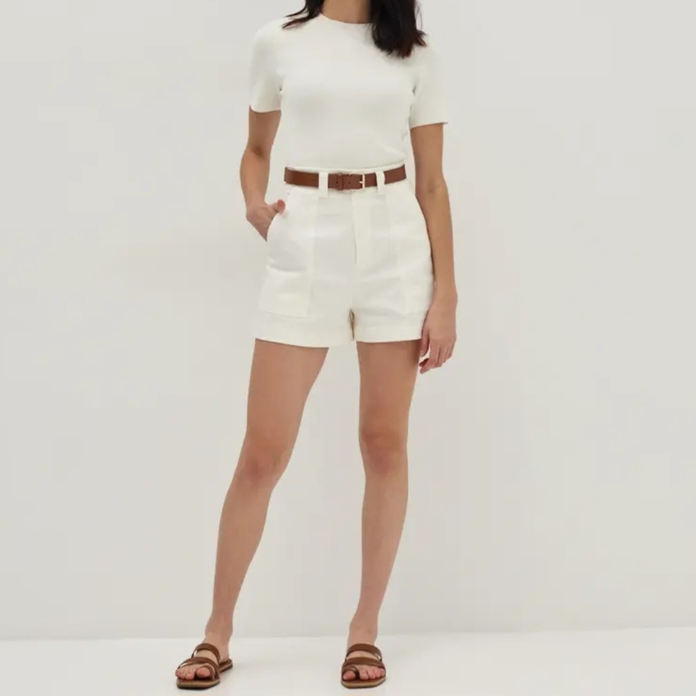 NWT LOVE BONITO WHITE Wesson Belted Cotton Shorts (Size: XL/10)
